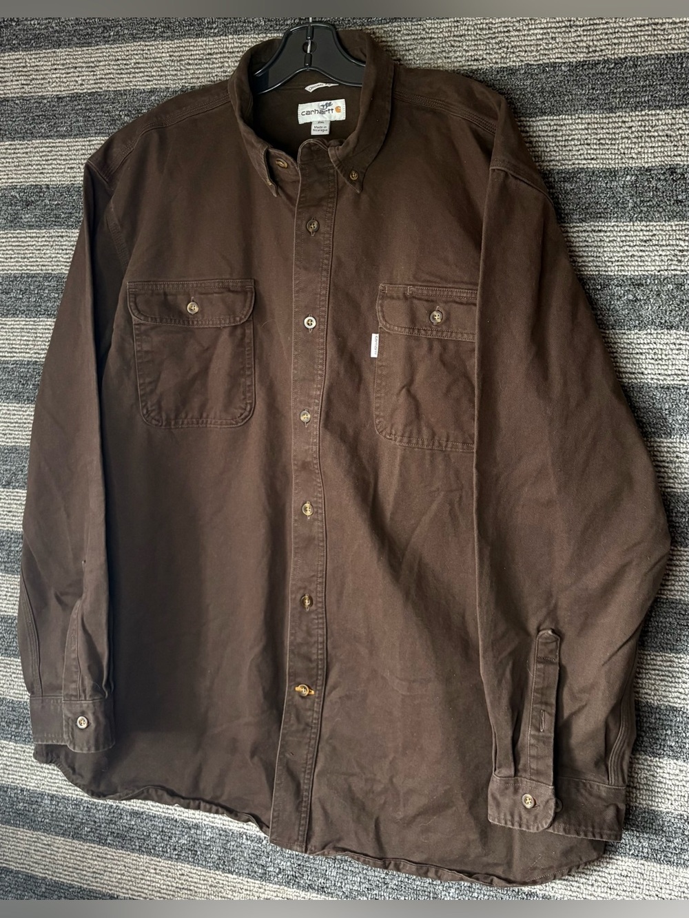 Carhartt Chocolate Brown Heavy Cotton Button-Down Work Shirt Men’s 2XL EUC